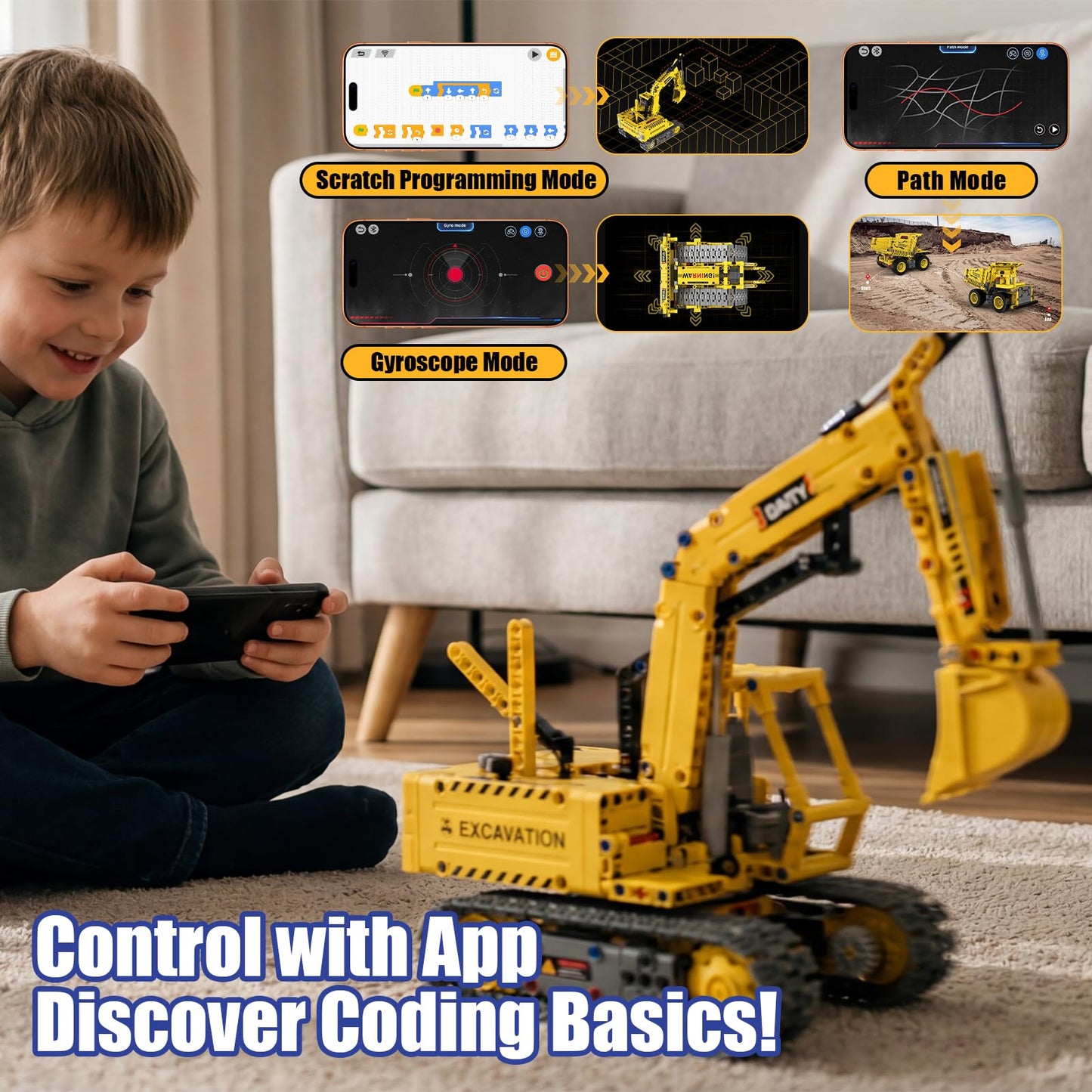 Ansnibe 5-in-1 STEM Building Toys, Remote Control Excavator Robotics Kit, 555 PCS DIY Engineering Construction Set, Educational Science Building Blocks Gift for Kids Boys Girls Ages 6-16