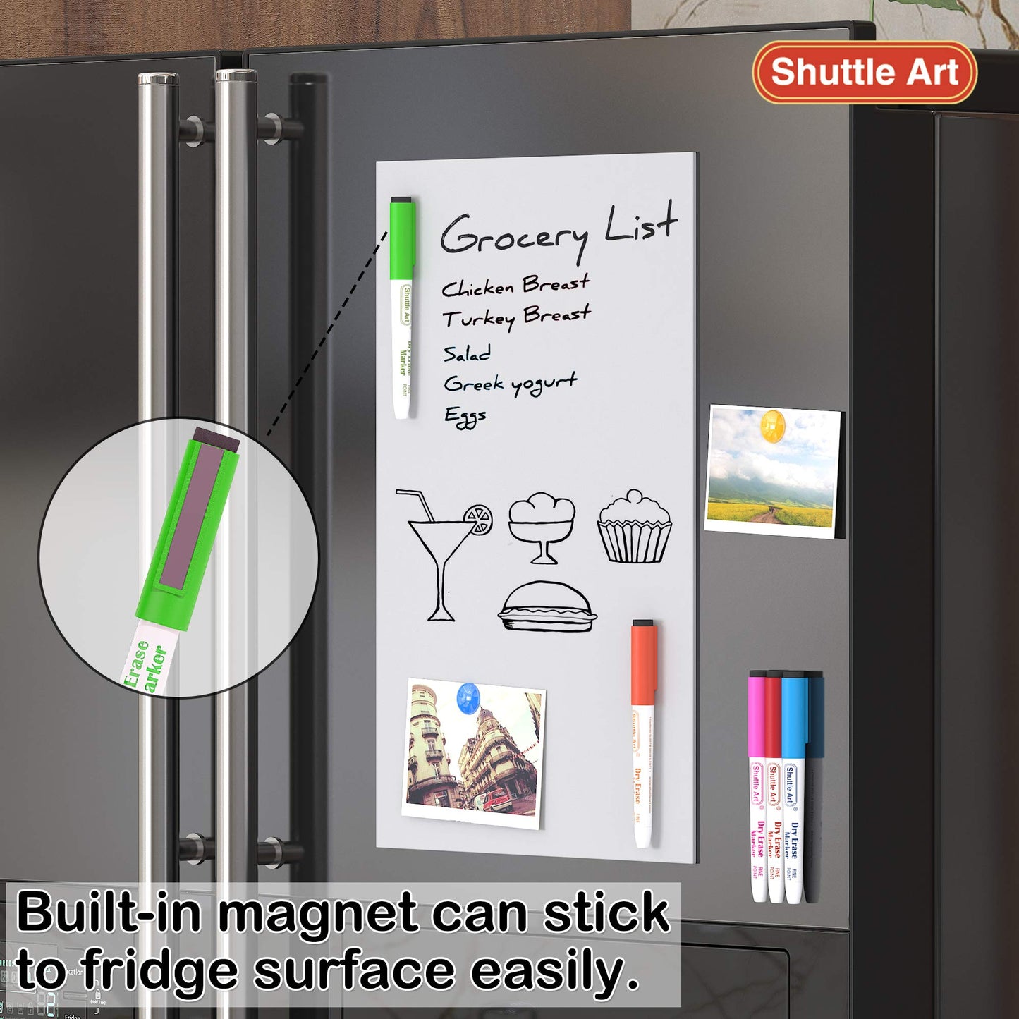 Shuttle Art Magnetic Whiteboard Markers, 20 Pieces Fine Tip and Eraser, Dry Erase Whiteboard Markers, for Writing on Whiteboards, Weekly Planner, Glass for School Office Home