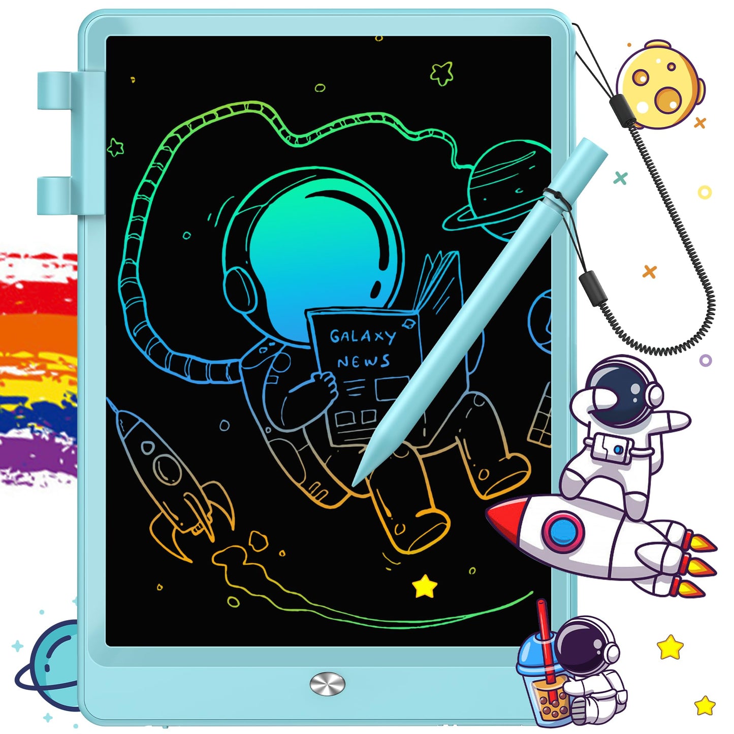FLUESTON LCD Writing Tablet for Kids, 10 Inch Doodle Board, Colorful Drawing Pad for Toddler, Educational Travel Toy Gifts for 3-8 Year Old Girls Boys, Erase Lock Writing Board