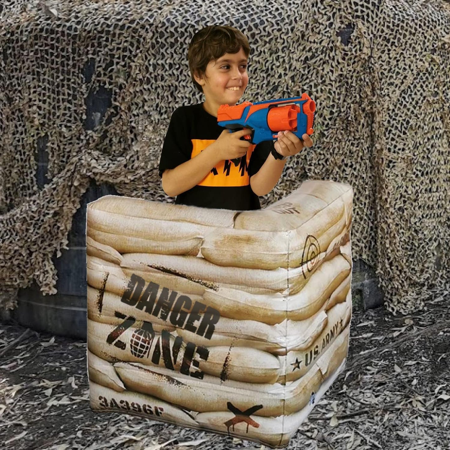 12-Piece Inflatable Combat Battlefield Set — Includes 6 Barrels, 3 Army Boxes, 3 Sandbag Barricades for Laser Tag, Water Gun, Dart Blaster, and Action-Themed Parties
