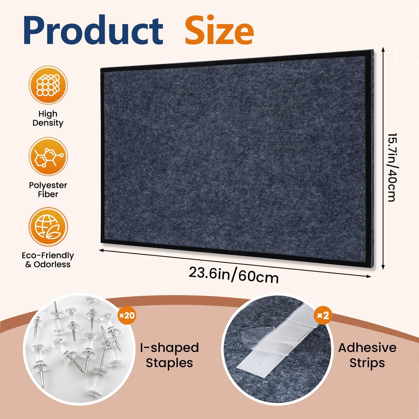 Felt Bulletin Board 23.6 x 15.7 Inch – Black Frame, Corkboard Alternative for Vision Board, Wall-Mounted Notice Board with 20 Push Pins, Home, Office & Classroom Organization – Dark Grey