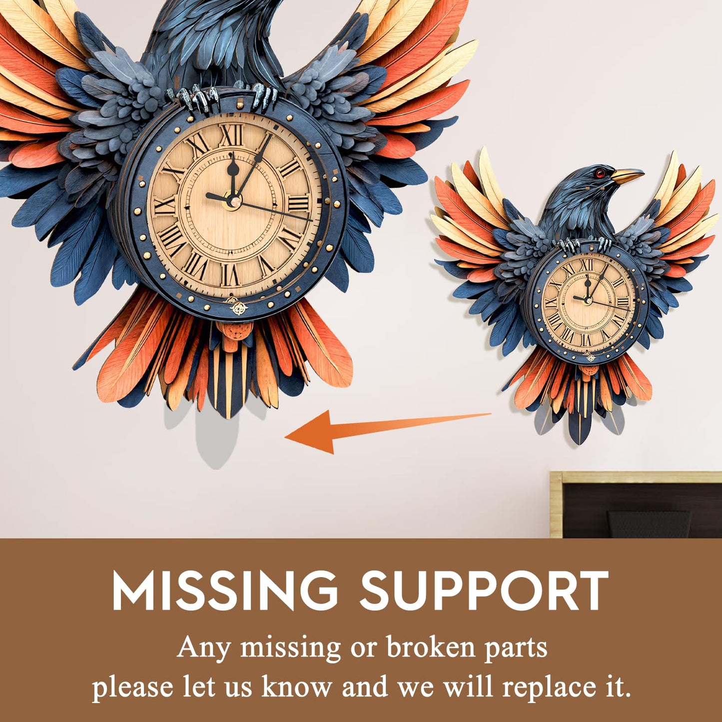 3D Puzzles for Adults Wooden Clock-Raven's Wing Model Kit, Mechanical DIY Pendulum Clock with Roman Numerals-Home Wall Decor, Birthday Christmas Day Gift for DIY Lovers