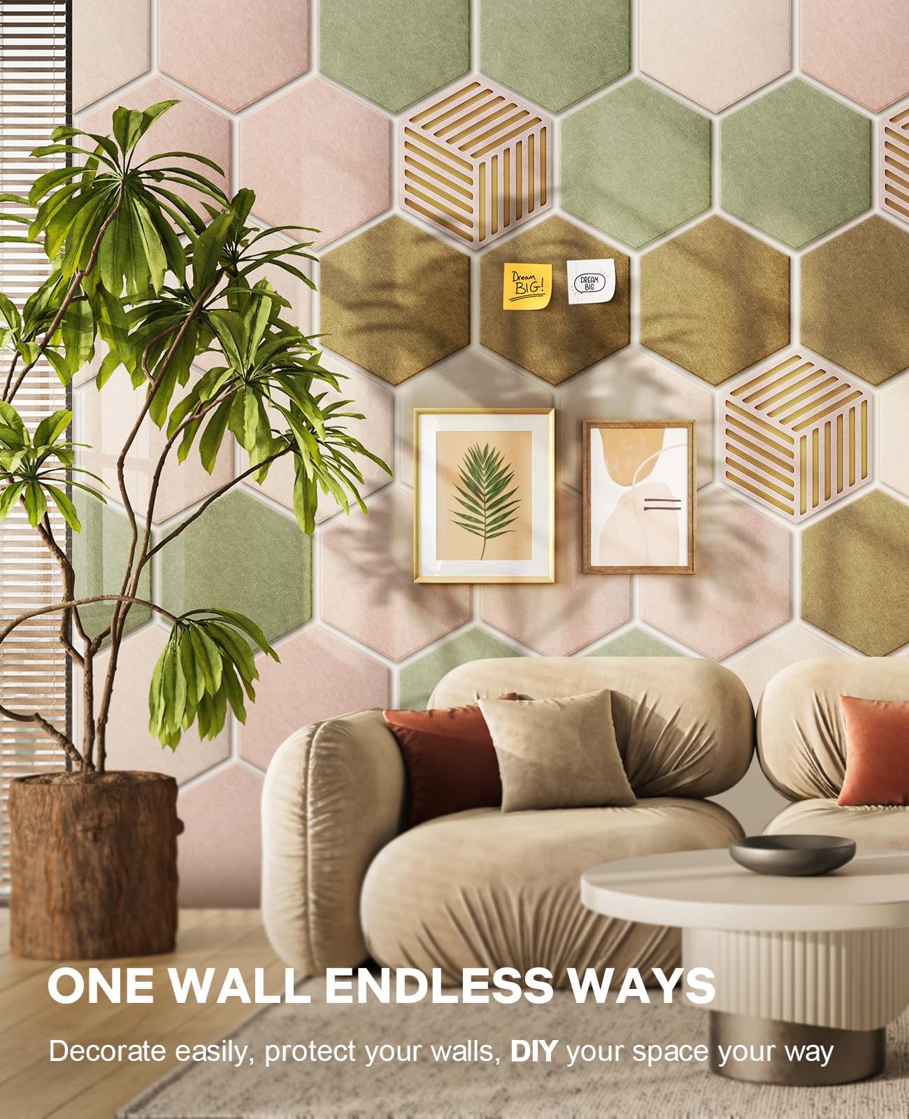 Hexagon Large Cork Bulletin Board Tiles, Peel and Stick Felt Wall Panels for Vision, Message Center, Picture and Prayer Board for Office, Dorm, Room and Desk Decor(Linen Dusk)