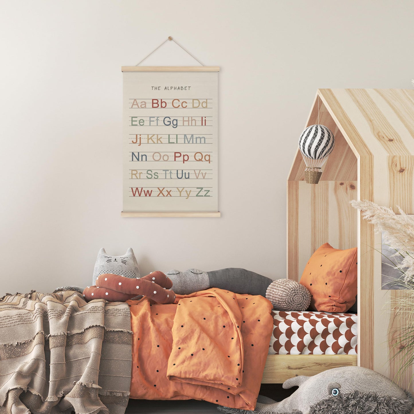 HRQKO Alphabet Poster Hanger Frame, Boho ABC Wall Art with Wooden Frames, Nursery Toddler Playroom Wall Decor, 16x24 inch
