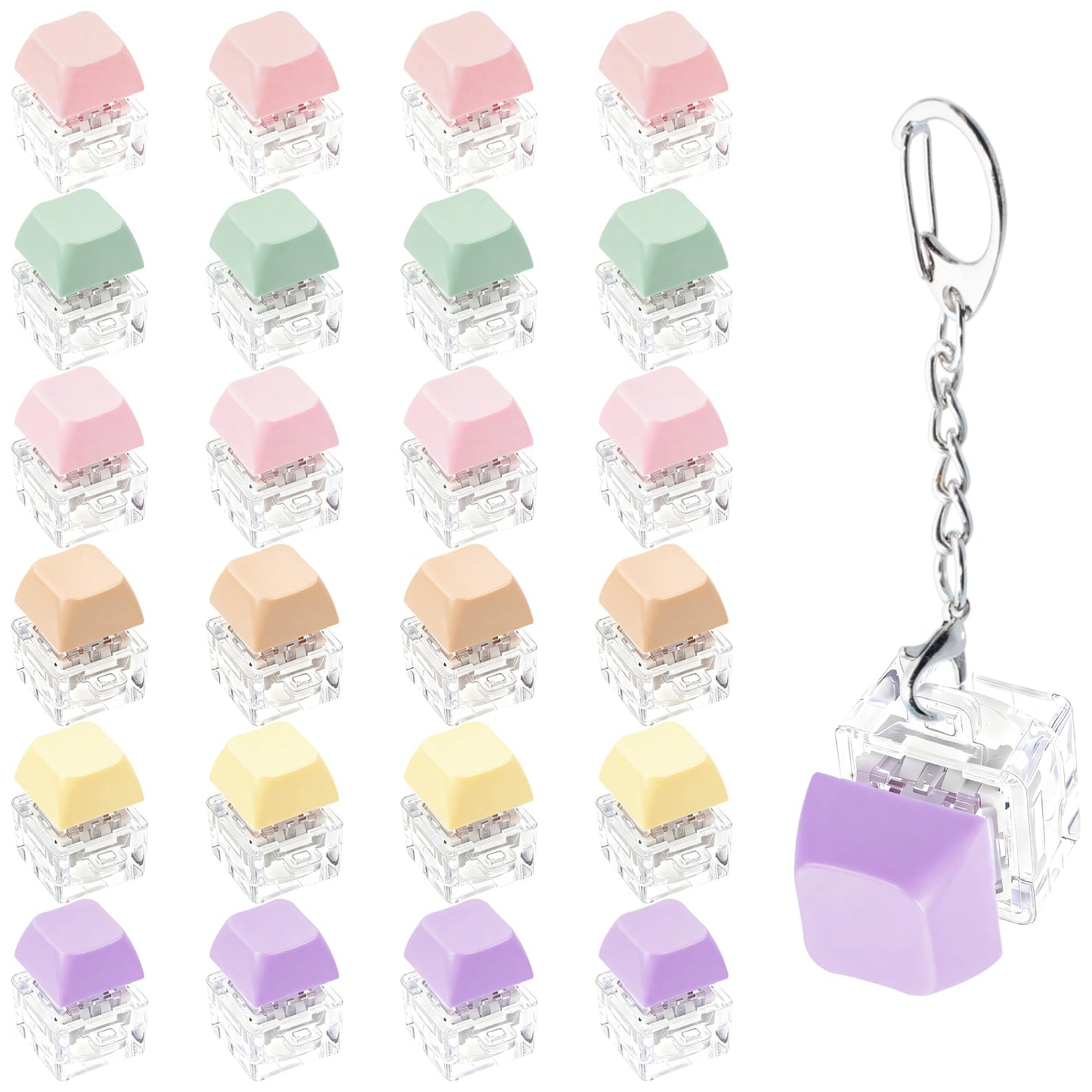 24 Pcs Macaron Keyboard Fidget Toy for Adult Kids Stress Relief, Fidget Keychain Keyboard Decompression Button Finger Clicker Toys, Button Stress Relief Fidget Gifts Birthday Party Favors Goodie Bag