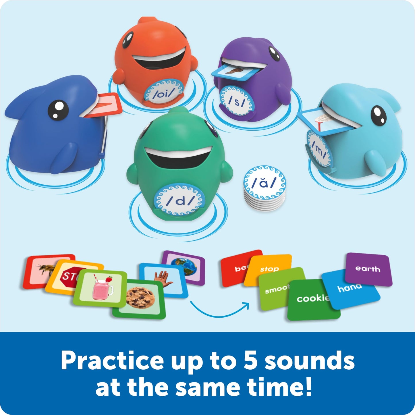 Learning Resources Say-a-Sound Sorting Sharks - Montessori Toys, Kindergarten Learning Activities, Phonemic Awareness Flash Cards, Dyslexia Tools for Kids, Speech Therapy Materials, Learn to Read