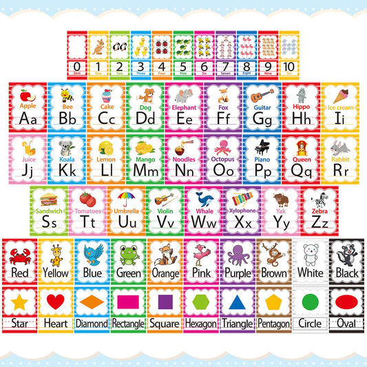 Sinload 57 Pcs Alphabet Number for Classroom Wall Rainbow Bulletin Board Decorations Colorful Letters Numbers 0-10 Cards Cutouts Color Shape Educational Posters for Teacher Elementary School