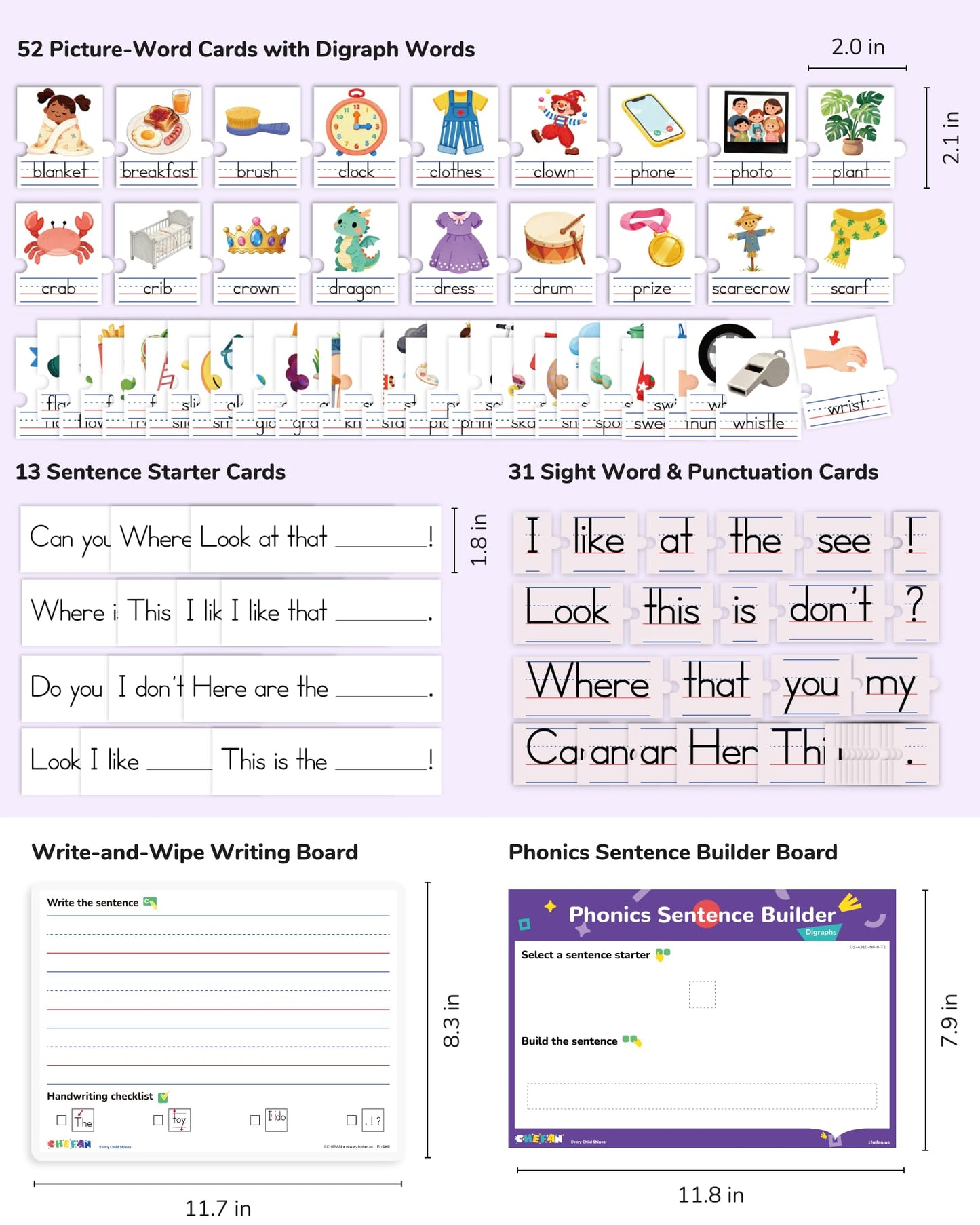 CHEFAN Sentence Building for Kids, Learn to Read & Write, Sight Words Learning Toy, Sentence Board with Writing Board, Speech Therapy for Preschool Kindergarten