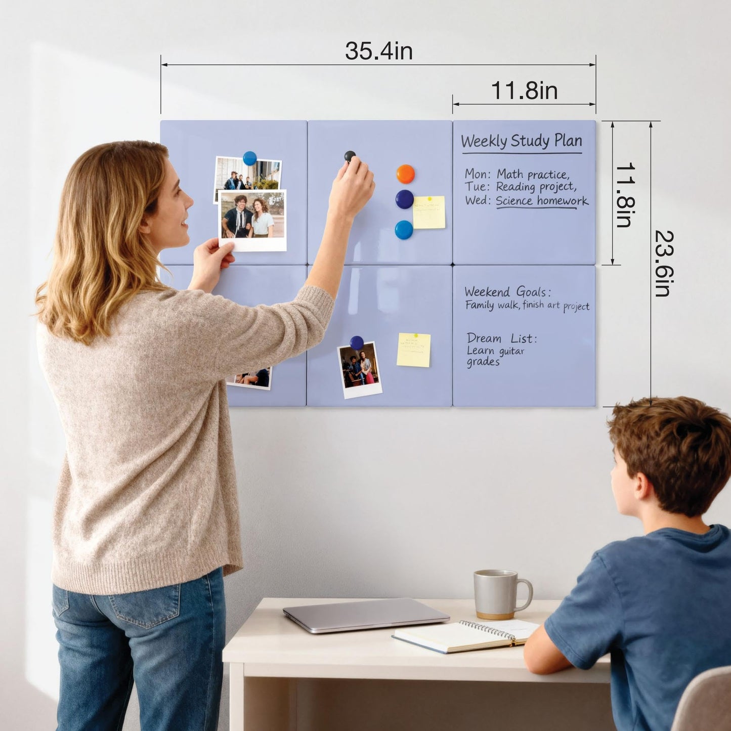 Comix Magnetic Board, 6 Pack Magnetic Whiteboard for wall, 11.8 x 11.8 Inches Dry Erase Board for Kids, Students, White Board Dry Erase Set for Fridge, Office and Home, Purple
