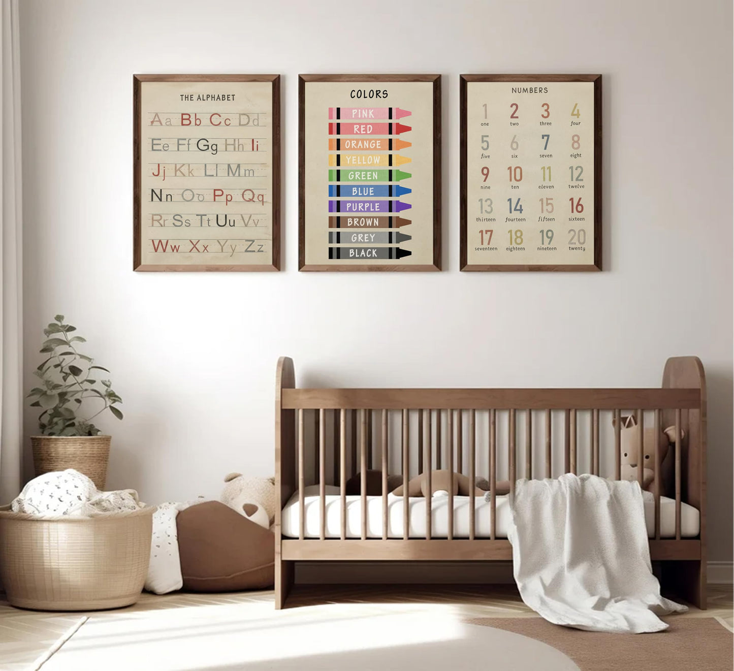 3Pcs Nursery Educational Wall Art Preschool Education Letter Number Poster Painting Pictures Wall Decor Canvas Prints artwork for Classroom Baby Boy's Baby Girl's Room Home Decoration Unframed