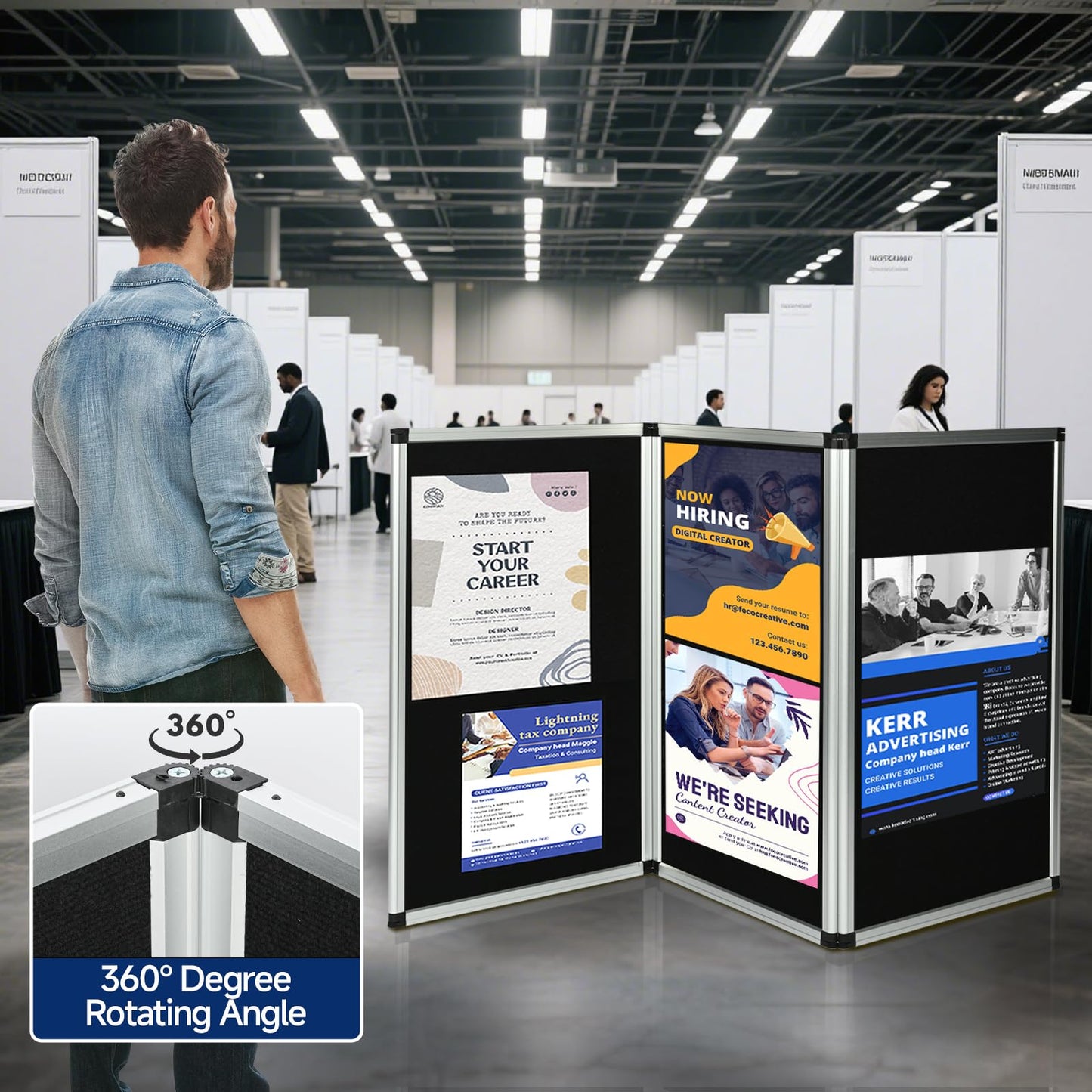 uyoyous 3 Panel Trade Show Presentation Board 70.8 x 35.4 inches Trifold Poster Board Double Sided Presentation Whiteboard Folding Display Panel for Science Fair, Trade Show Table Top