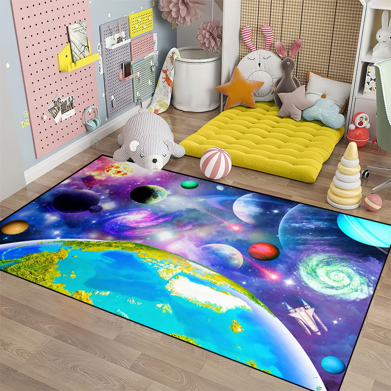Space Rug Universe Galaxy Starry Planet Area Rug Space Themed Bedroom Decor Carpetfor Playroom and Bedroom Space Carpets Decor 4'×5'