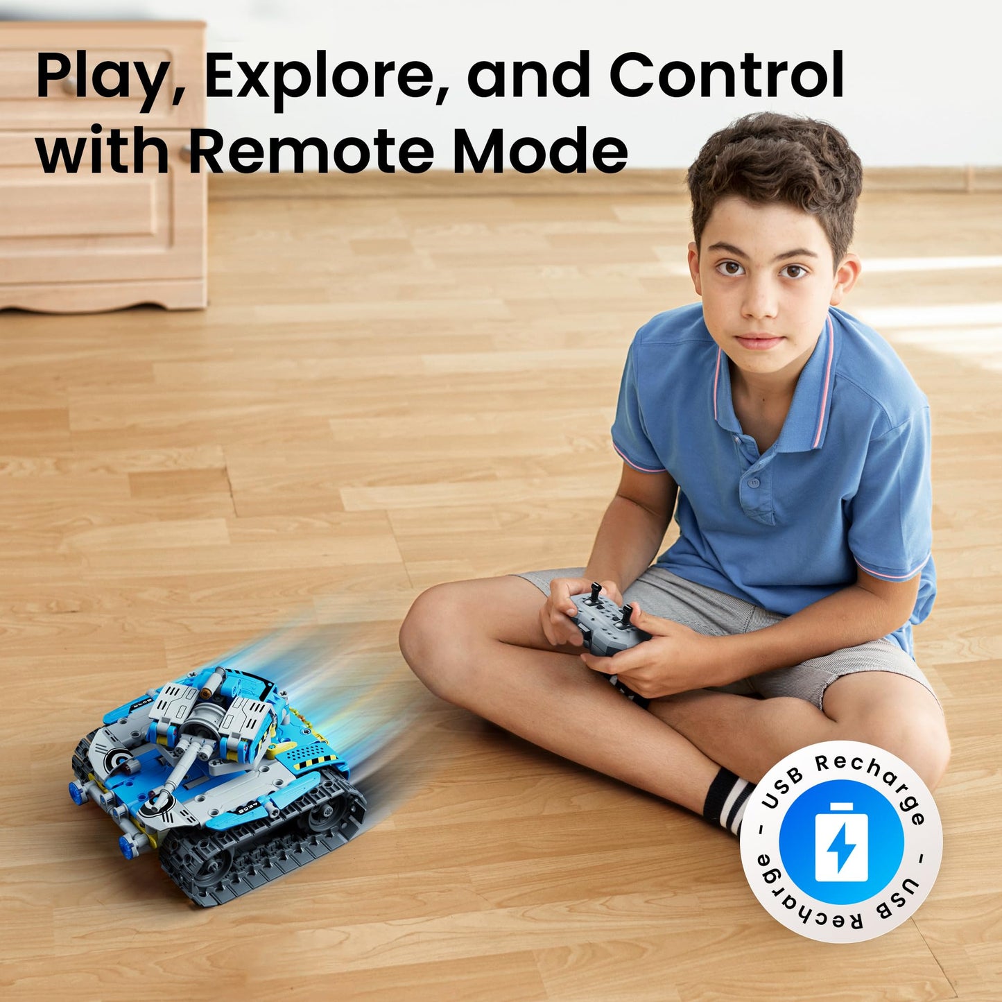 Sillbird Robot Building Kit with Remote Control STEM Gifts for Boys Ages 8-12, Technic Coding Robotic Toys for Kids Birthday, Build 5in1 Models with 488 Pieces - Blue
