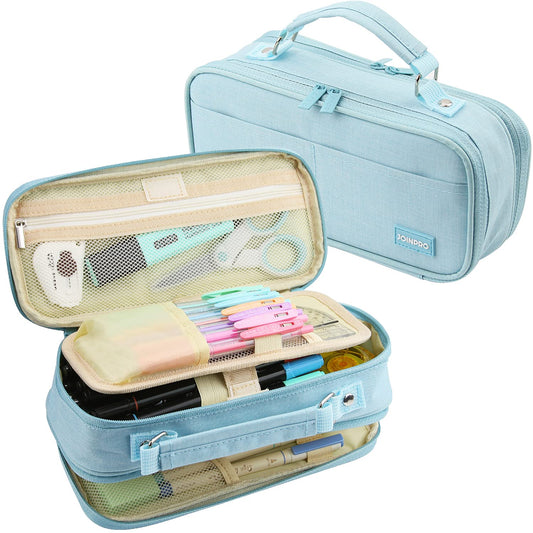 JOINPRO Large Capacity Pencil Case, 4 Compartment Pen Pouch Organizer with Double Zipper, Storage Bag for School, Office, Teen Girl Boy Men Women (Light Blue)