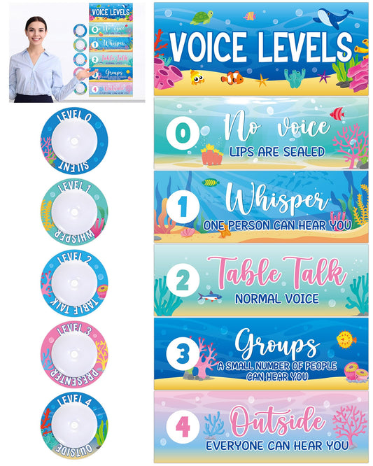 5 Pcs School Push Light and Voice Level Poster Voice Level Chart Monitor Rules Sign Under The Sea LED Tap Light Classroom Rules Poster Classroom Management Tools for Teachers（Ocean Animals Style）