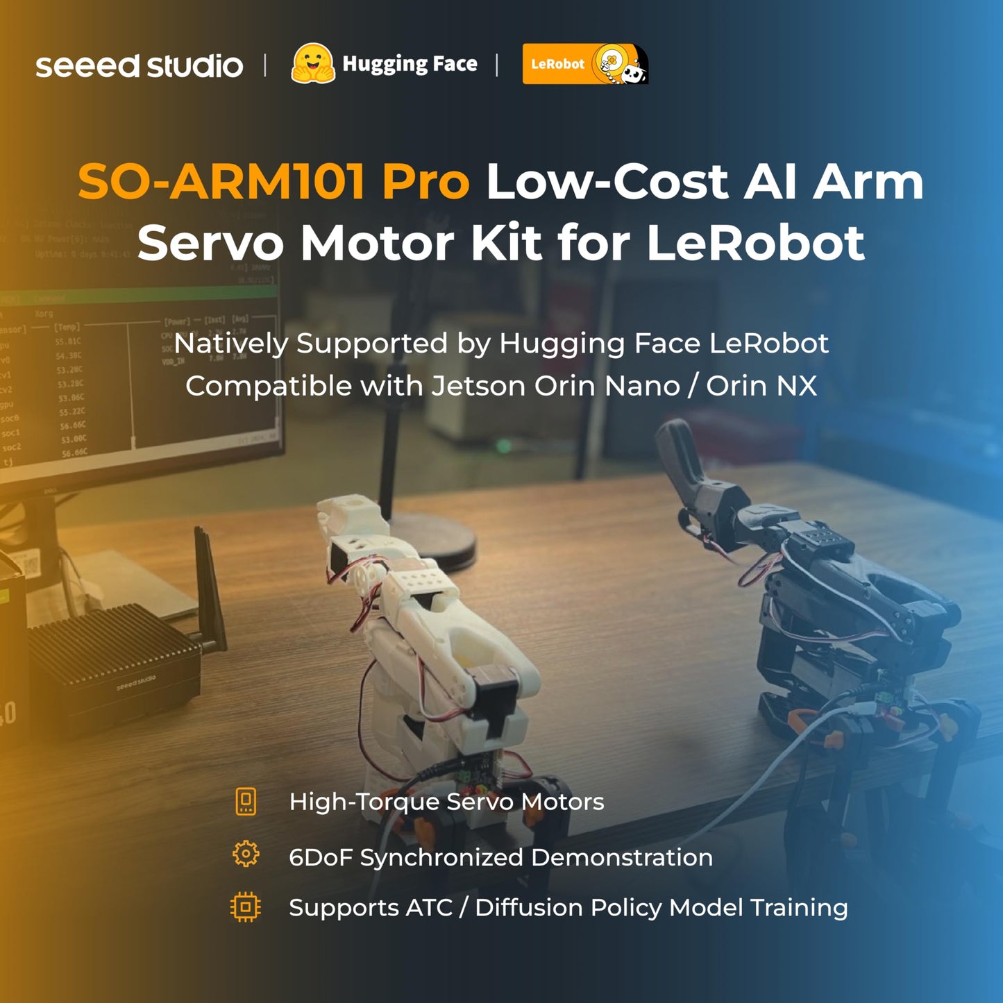 AI Robotic Arm Kit with Servo Motors – LeRobot SO-ARM101 Pro Low-Cost (Without 3D Printed Parts) | 6-DOF, Open-Source, Compatible with NVIDIA Jetson