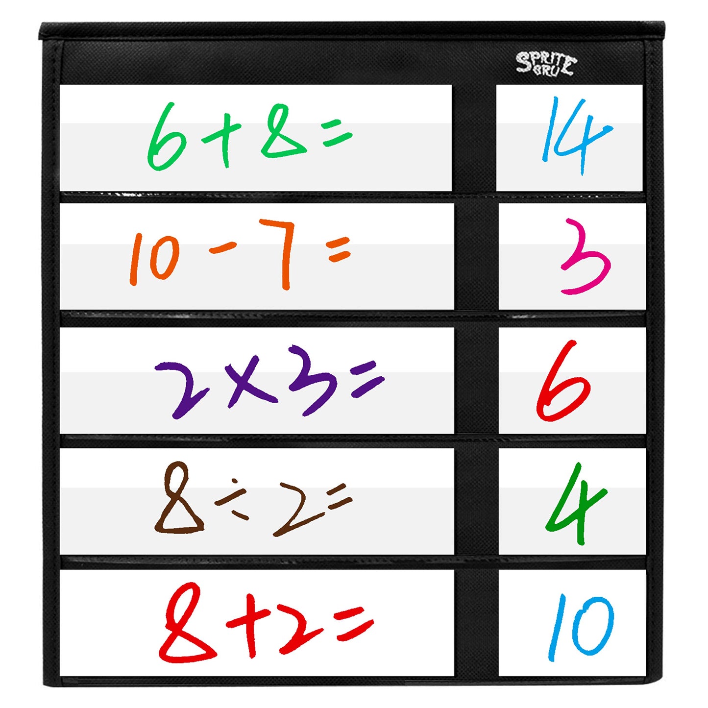 Black Tabletop Desktop Pocket Chart with Bonus 20X Dry Erase Cards. Double Sided and Self-Standing (13” X 12”)