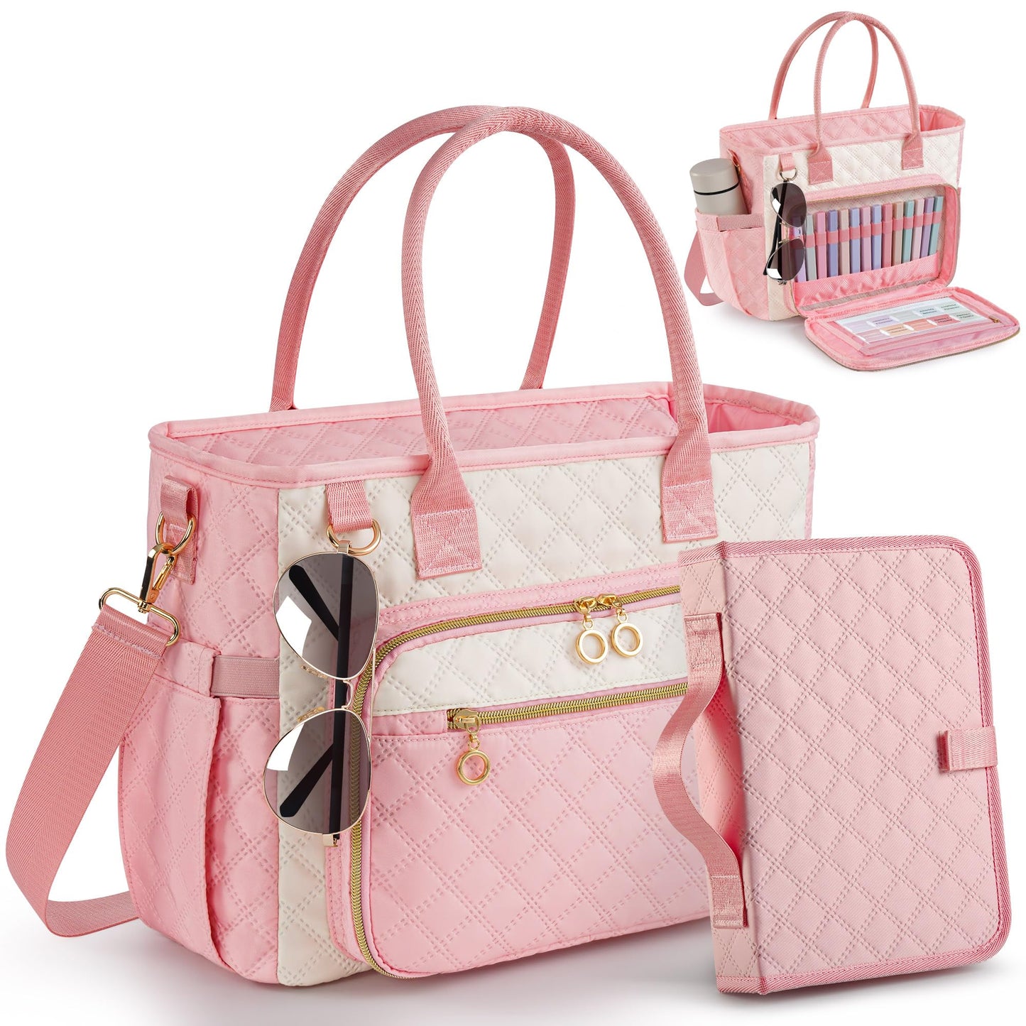 Large Bible Bag with Bible Cover Case for Women，Church Tote Bag Travel Bag Diaper Bag with Shoulder Strap for Teachers, Nurses, Moms, Bible Lovers (Pink)