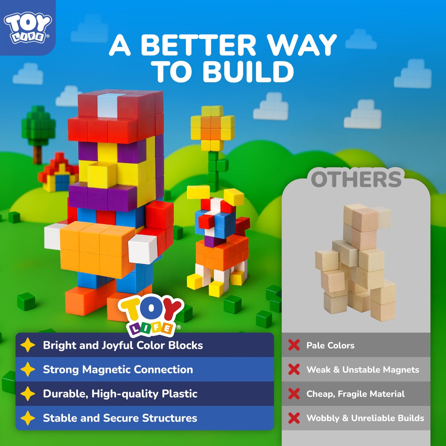 64PCS Magnetic Blocks, Magnetic Building Blocks for Kids Ages 3 4 5 6 Year Old, Magnet Cubes, Autism Montessori Toys, Preschool STEM Educational Sensory Magnet Toys Gifts for Kids 3-5 4-8