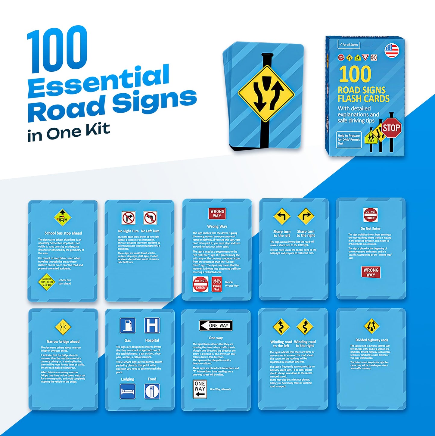 Road Signs Flash Cards with Detailed Explanations and Safe Driving Tips - Stocking Stuffers for Teens, Teen Boy Gifts, Gifts for Teen Boys, Teenage Boy Gift - Educational Gift