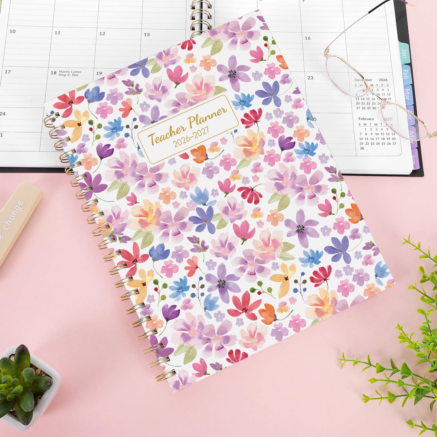 SKYDUE Teacher Planner 2026-2027 Academic Year, 8.5" x 11" Lesson Plan Book, July 2026-June 2027, 162 Pages, Monthly Tabs, Stickers, Weekly Lesson Planning, Student Tracking & Classroom Organization, Floral
