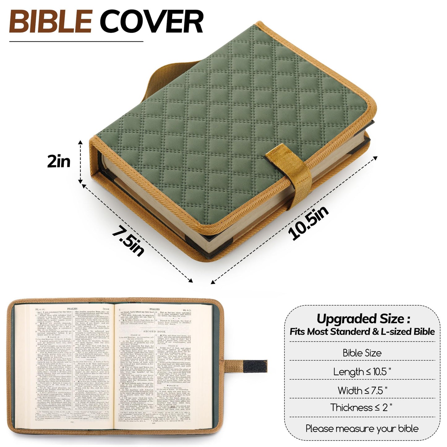 Large Bible Bag with Bible Cover Case for Women, Quilted Church Tote Bags for Bible Study Supplies, Christian Gifts for Women (Green)