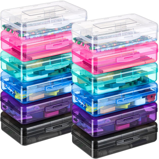 Fainne 24 Pack Pencil Boxes for School Clear Plastic Pencil Case Large Plastic Crayon Box Bulk Stackable Classroom Stationery Organizer School Supplies(Multicolor)