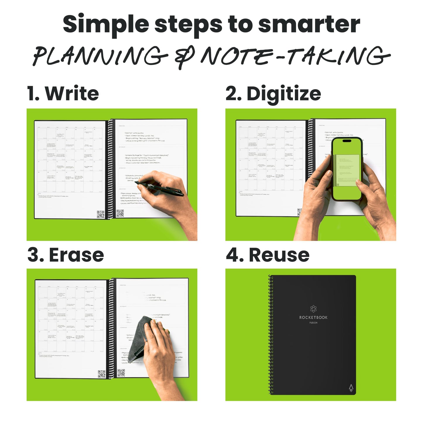 Rocketbook Fusion Hybrid Reusable Planner and Notebook in One, Additional Blank Pages, Goal and Project Tracker, Undated Planner, Executive Size 6x8.8, Black (Pack of 1)