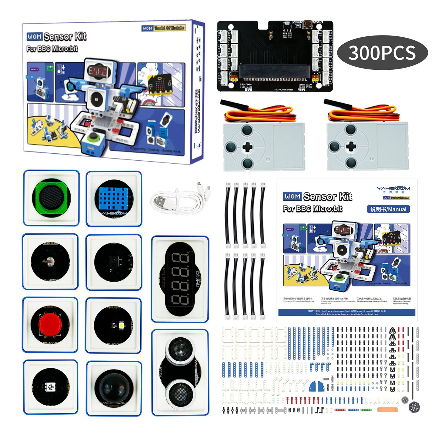 Yahboom Building Block Programming Kit Sensor Module for Kids with Micro bit V2 STEM Coding DIY Robot Kit Micro bit Programmabl Education Learn Toy for 8+