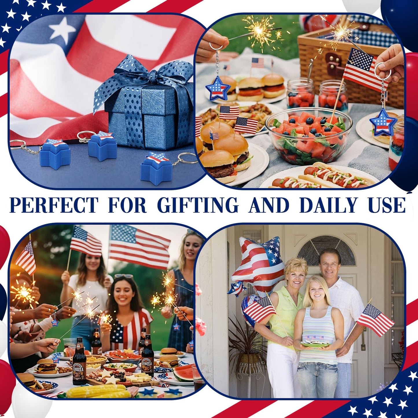 Kenning 12 Pcs American Flag Clicker Fidget Keychain Bulk Patriotic 3D Printed Fidget Toy 4th of July Party Favors 250th Anniversary Flag Keychain for Independence Memorial Veterans Day Gifts