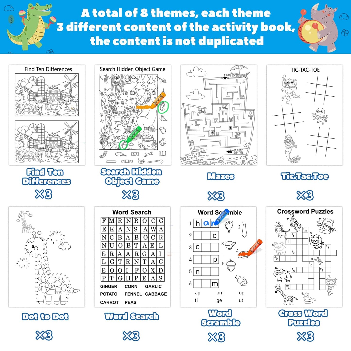 Kalysky 24 Mini Activity Books for Kids Party Favors Ages 4-8 8-12,Fun and Challenges Include Mazes, Dot to Dot,Word Search, Word Scramble and More for Goodie Bag Stuffer Classroom Activity