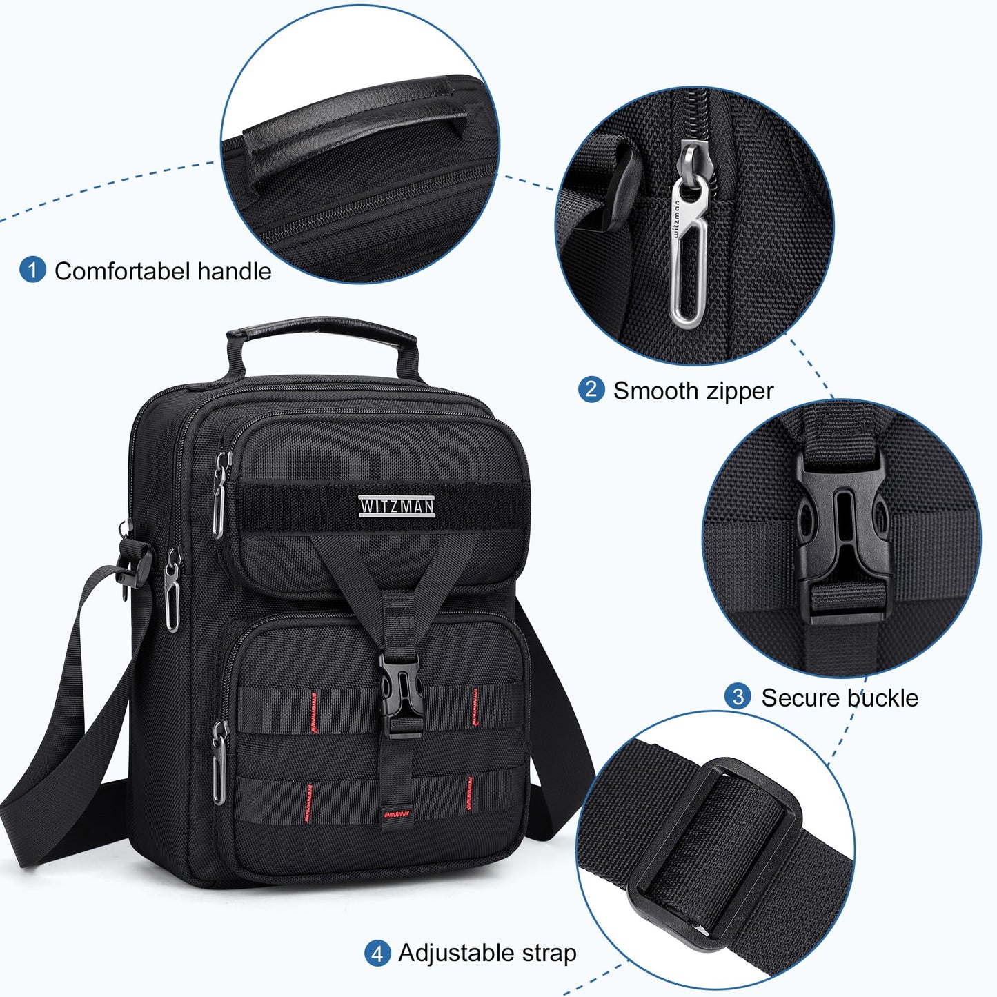 WITZMAN Crossbody Bag for Men Travel Small Shoulder Bags Lightweight Man Purse Messenger Bag for Casual Daliy Work Traveling（B707 Black）
