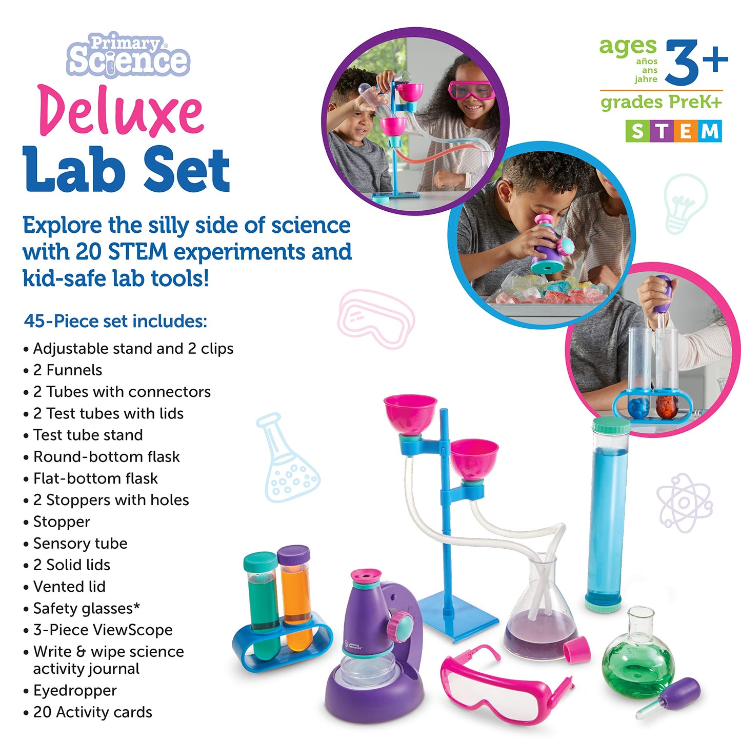 Learning Resources Primary Science Deluxe Lab Set - 45 Pieces, Ages 3+, Experiments for Kids, STEM Toys, Sensory Tube, Microscope for Students