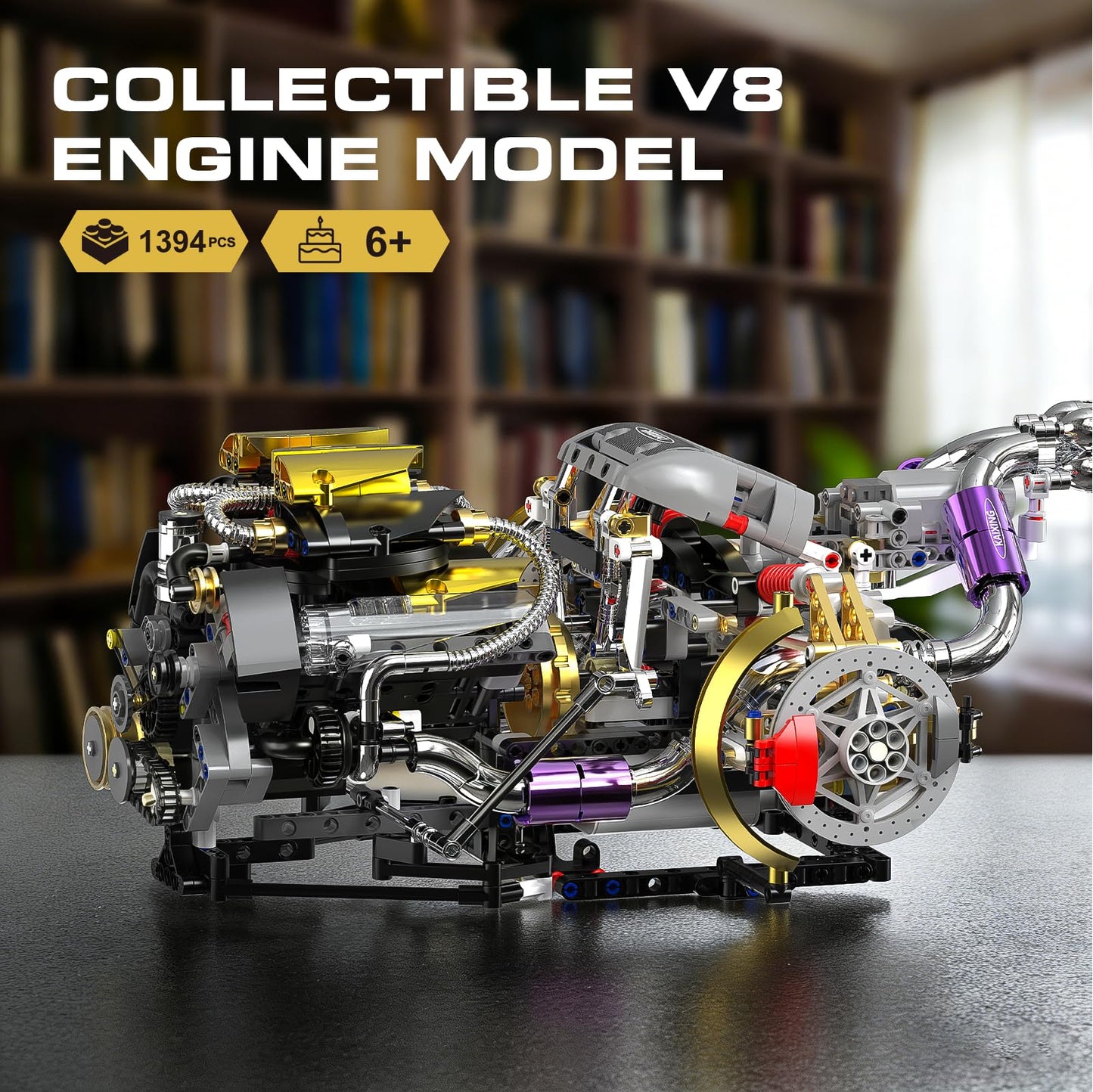 NEXTJOY V8 Engine Model Kit that Works, 1394 PCS Advanced Collectible Engine Building Block Sets with Lights & Spray, Exhibited Gift to Adults/Boys 8-14/Home Office Decor