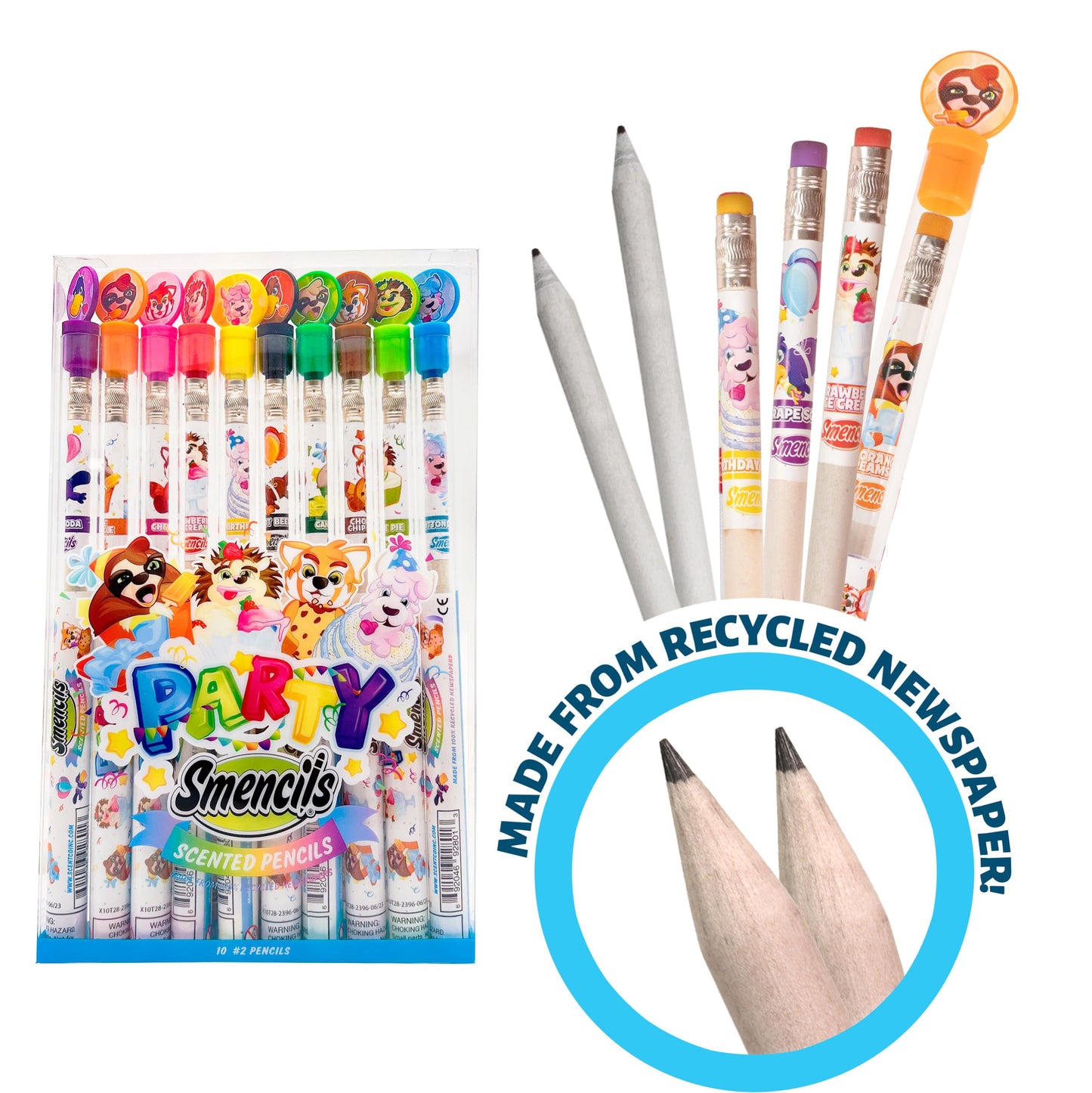 Party Smencils - Patented Gourmet Scented Graphite HB #2 Pencils made from Recycled Newspapers, 10 Count, Gifts for Kids, School Supplies