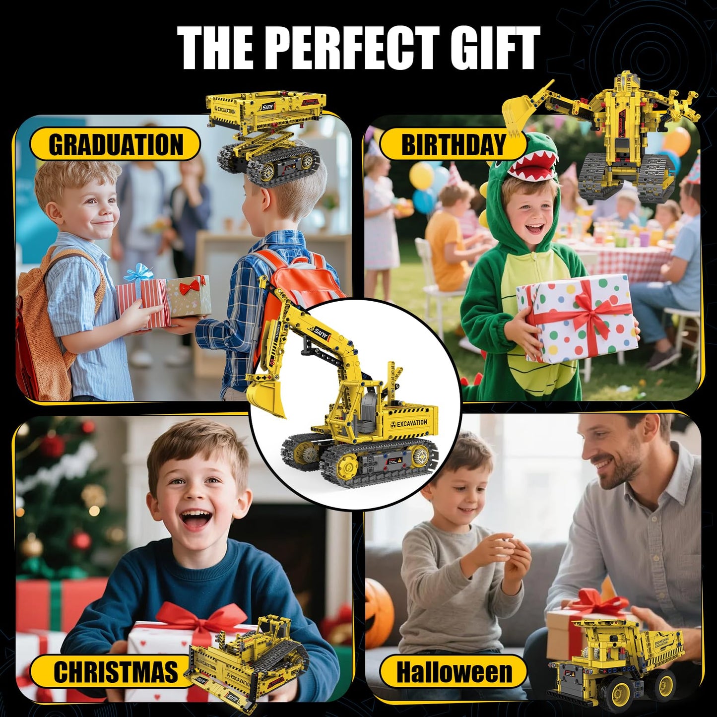 Ansnibe 5-in-1 STEM Building Toys, Remote Control Excavator Robotics Kit, 555 PCS DIY Engineering Construction Set, Educational Science Building Blocks Gift for Kids Boys Girls Ages 6-16