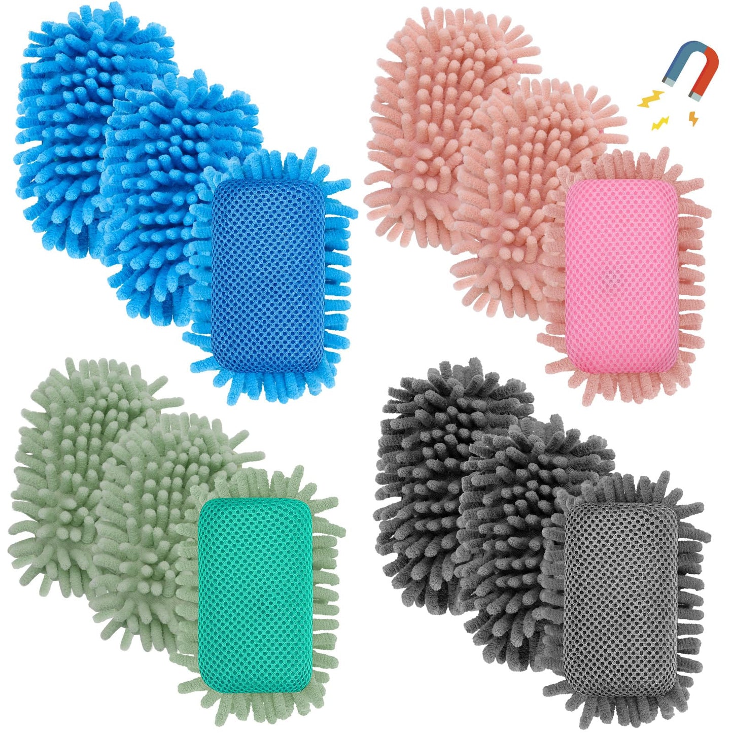 Jspupifip 12 Pcs Dry Erase Shag Eraser Microfiber Shag Whiteboard Eraser Magnetic Dry Erase Washable for Markers Chalk Home Classroom Office Supply, Blue Gray Light Pink Green