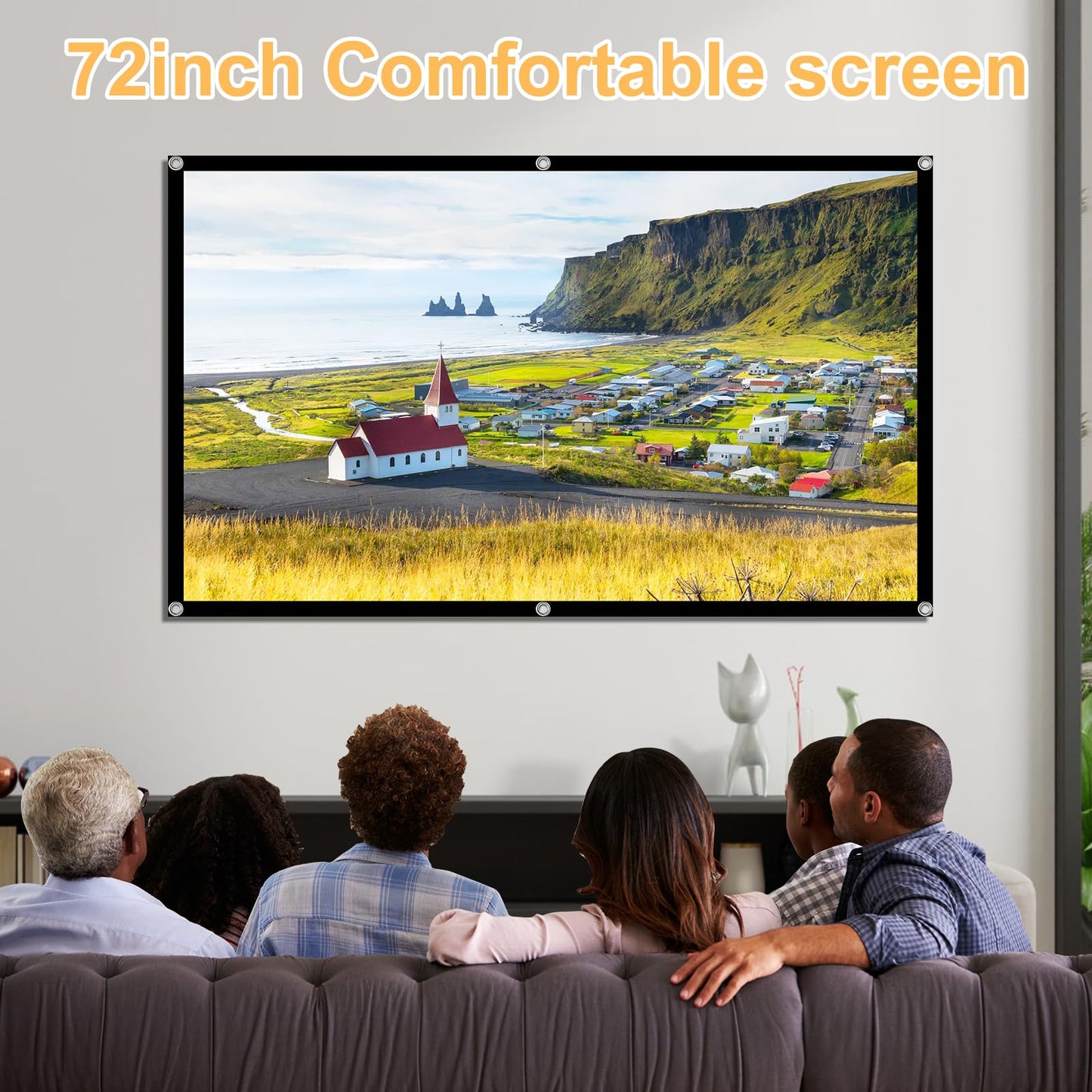 Projector Screen, 72Inch Outdoor Projector Screen, Washable & Foldable - Ideal for Indoor/Outdoor Home Theater, Camping, Office, 16:9 Aspect Ratio, 4K HD, Projector for Movies On Wall