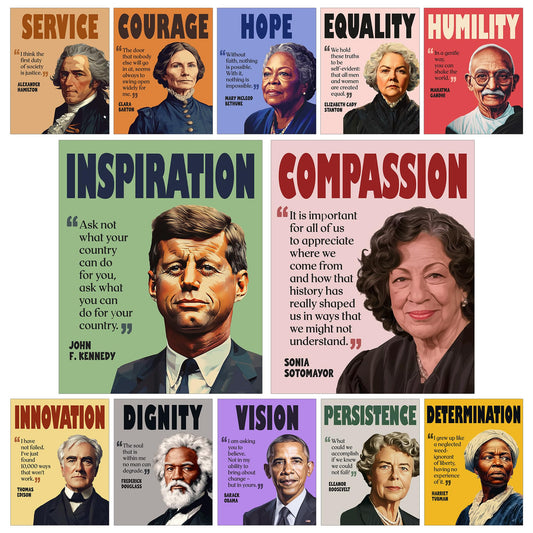 History Posters to Inspire – Set of 12 (11x14 Unframed), Historical Figures Prints for Classroom, Social Studies Classroom Decorations, US History Poster, High School History Classroom Decor