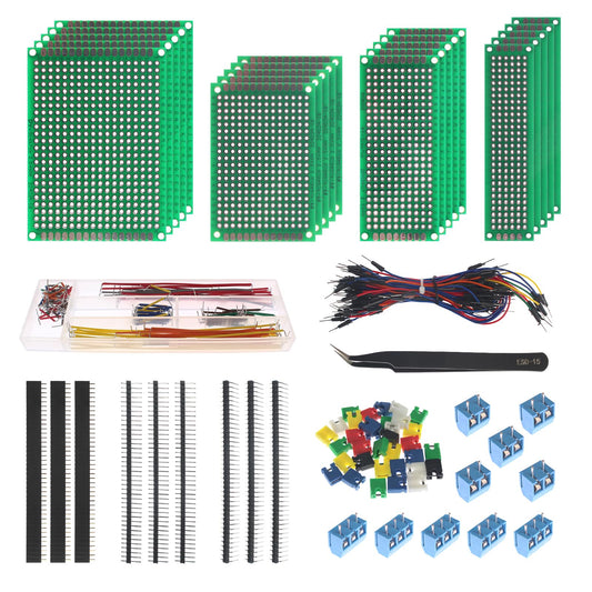 Yetaida 365Pcs Double Sided PCB Board Kit 4 Sizes, PCB Circuit Prototype Boards for Arduino Kits, Electronic Project, Circuit Prototyping, DIY Soldering, 40 Pin Male & Female Header Connector 2.54mm