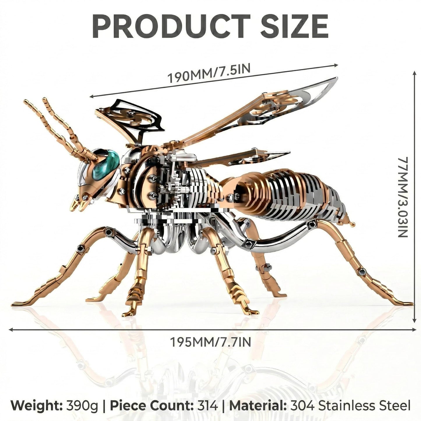 Gold-Plated Metal Bee Model Kit - 3D Stainless Steel Mechanical Insect Puzzle for Adults - Steampunk Bionic Wasp Sculpture - Executive Desktop Art and Stress Relief Gift (Bee-Rose-Gold)