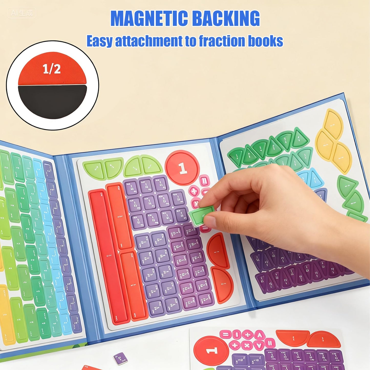 BlivEclat STEM Magnetic Fraction Demonstration Book for Kids with 152 Pcs Math Fraction Magnets Tiles and Disc Set Educational Math Learning Manipulatives Set