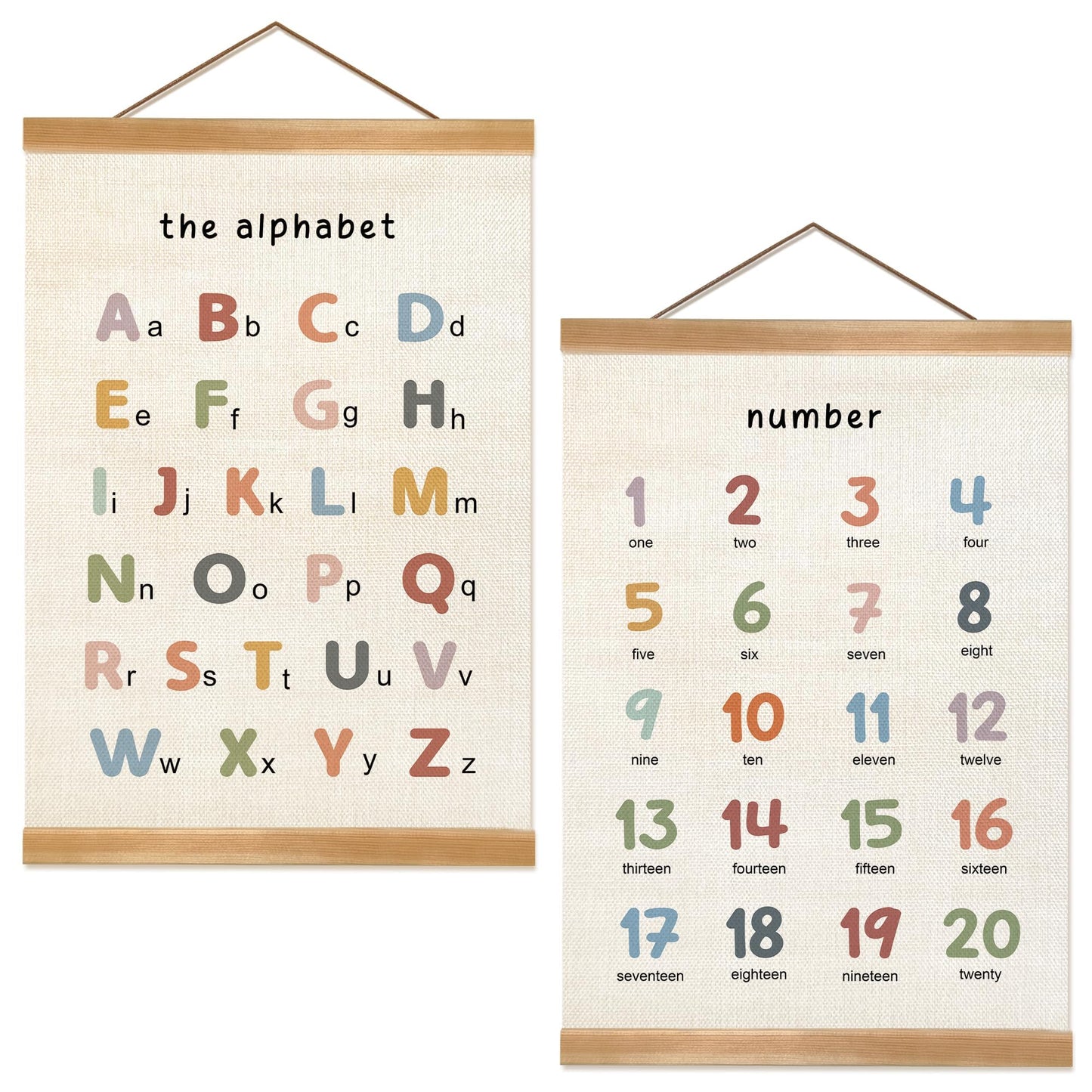 ZTGDA Alphabet Numbers Poster Set of 2, Alphabet Numbers Wall Art, ABC Banner Poster, Banner Wall Hanging Decor for Toddler Room Playroom Nursery Wall Classroom Decor (12x16inch ABC&123)