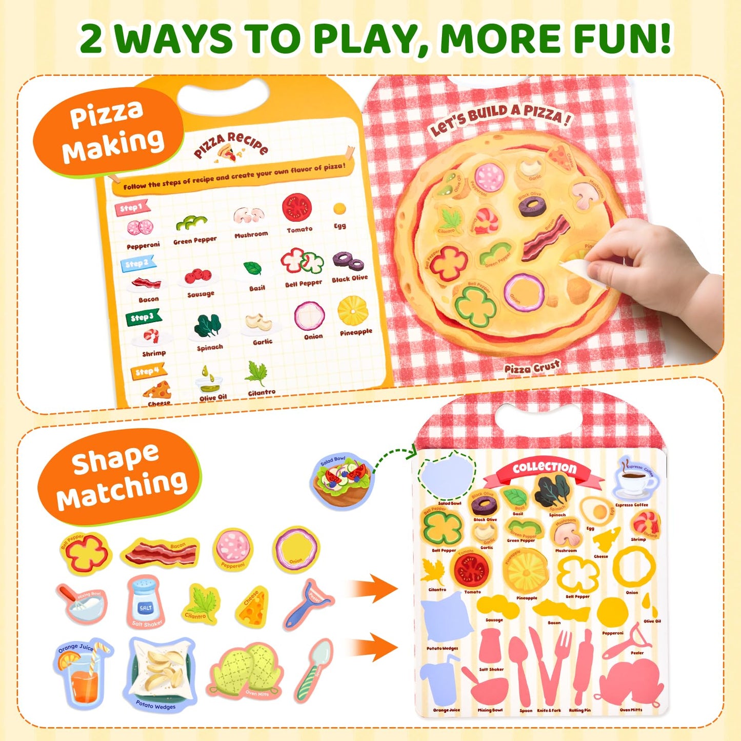 JoyCat Reusable Sticker Book - Stickers for Toddlers, Kids Sticker Activity Book, Travel Toys for Road Trip, Car & Airplane, Educational Learning Gifts for Boys and Girls Ages 3-5 (Pizza-Making)