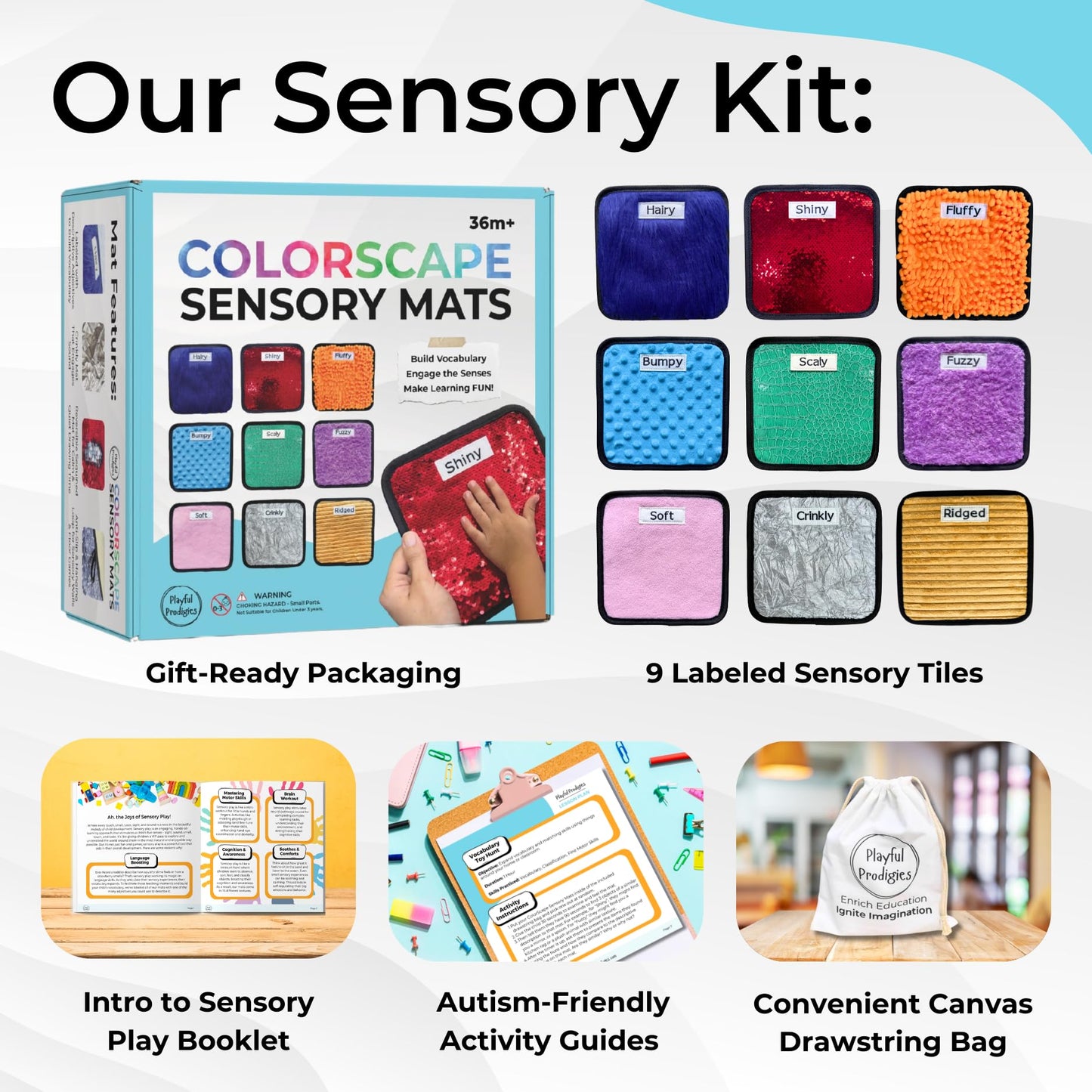 9 Labeled Sensory Mats w/Lesson Plans | Sensory Toys for Kids with Autism | Mats for Autistic Children | Occupational Therapy Toys | Sensory Wall for Autism Classroom Must Haves