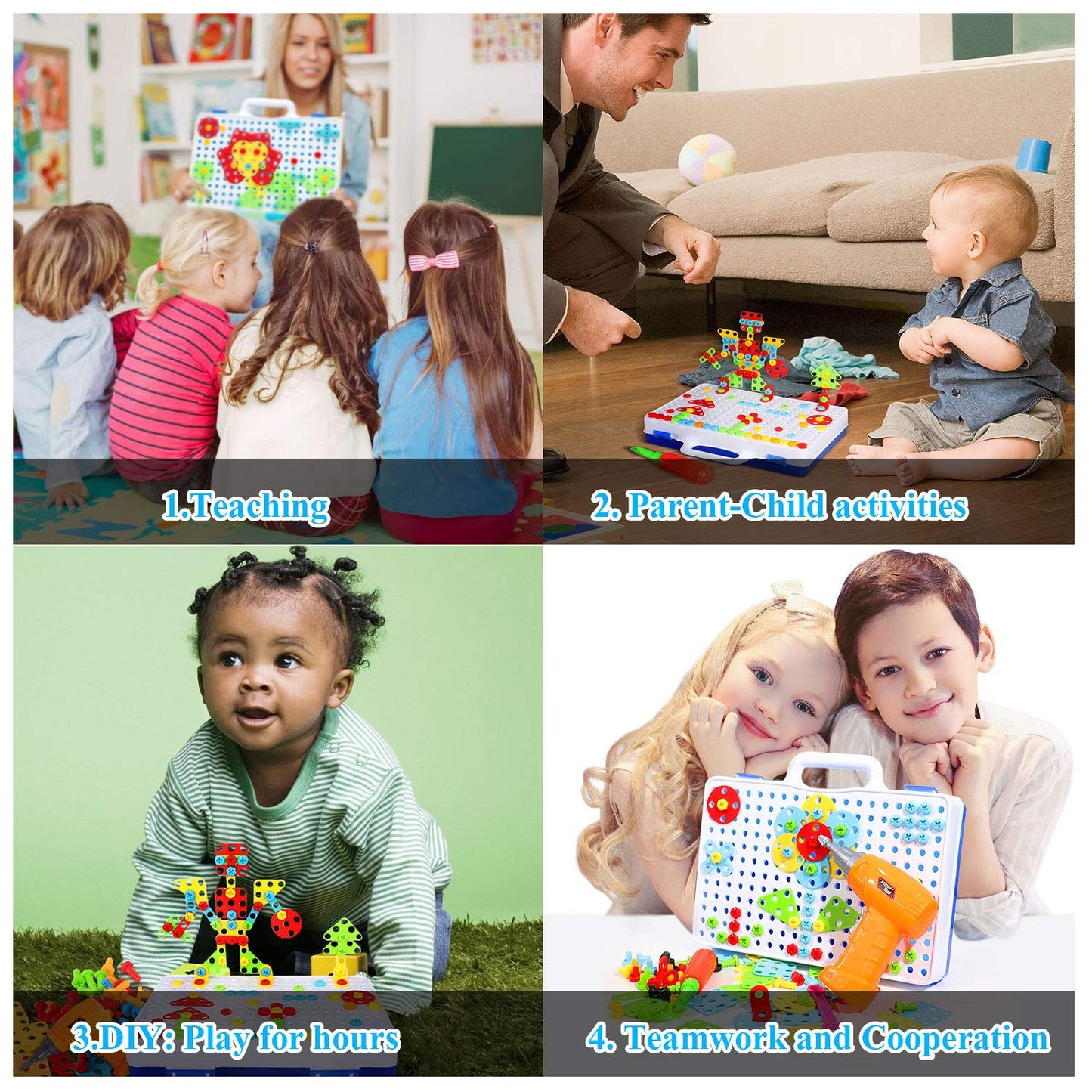 HAPTIME Design and Drill Toy,Educational Toys Building for Kids Ages 3-8,STEM Toys for 3 4 5 6 Year Old,193 Pcs Electric Drill Toy,Magic Montessori Play Toolbox for Toddler Boys Girls Preschool