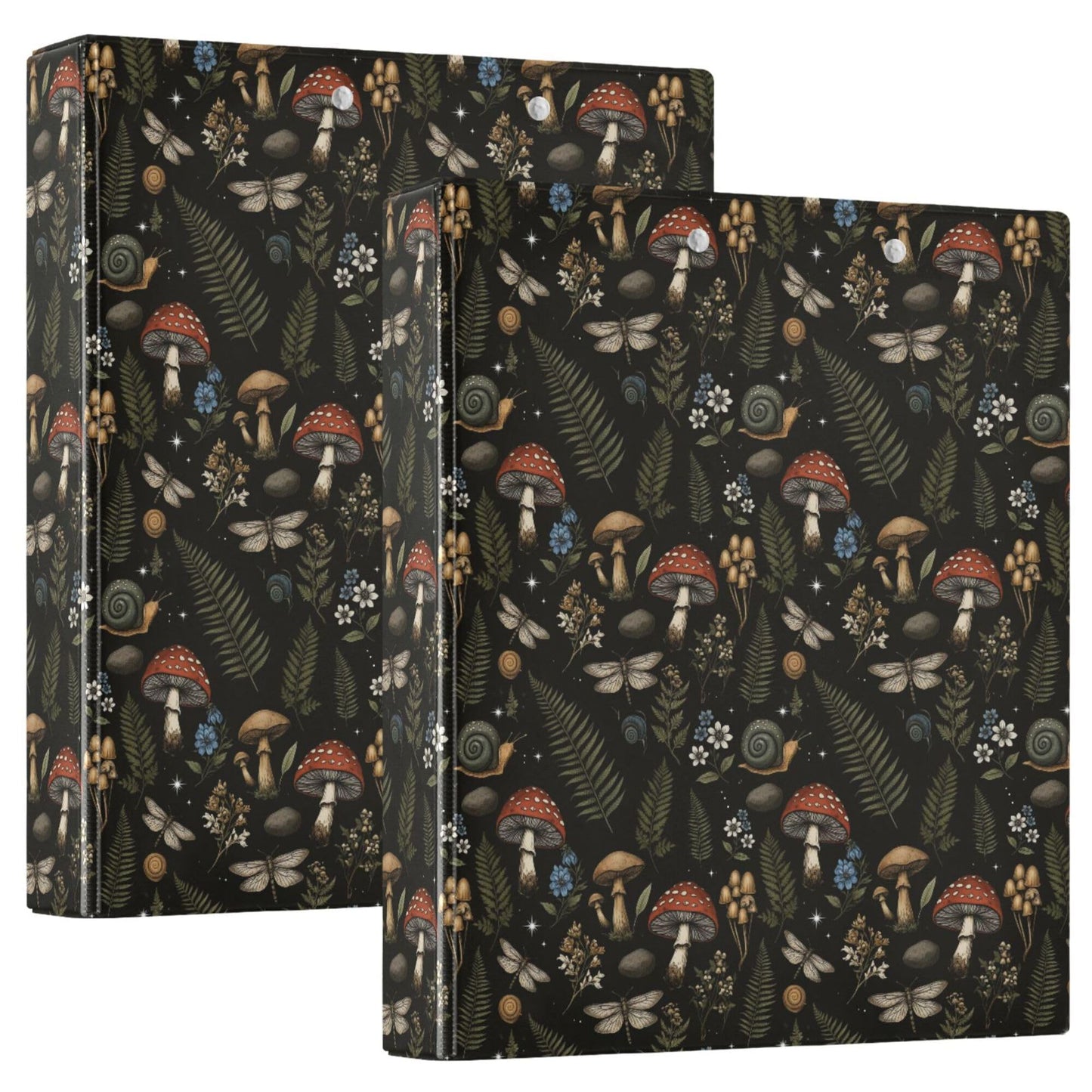 Mushroom Round Ring Binders 1.5 Inch Leaves Flower Berry Daisy 3 Ring Clipboard Binder for Office School Work Supplies File Folder Document 200 Sheet Capacity Easy Open