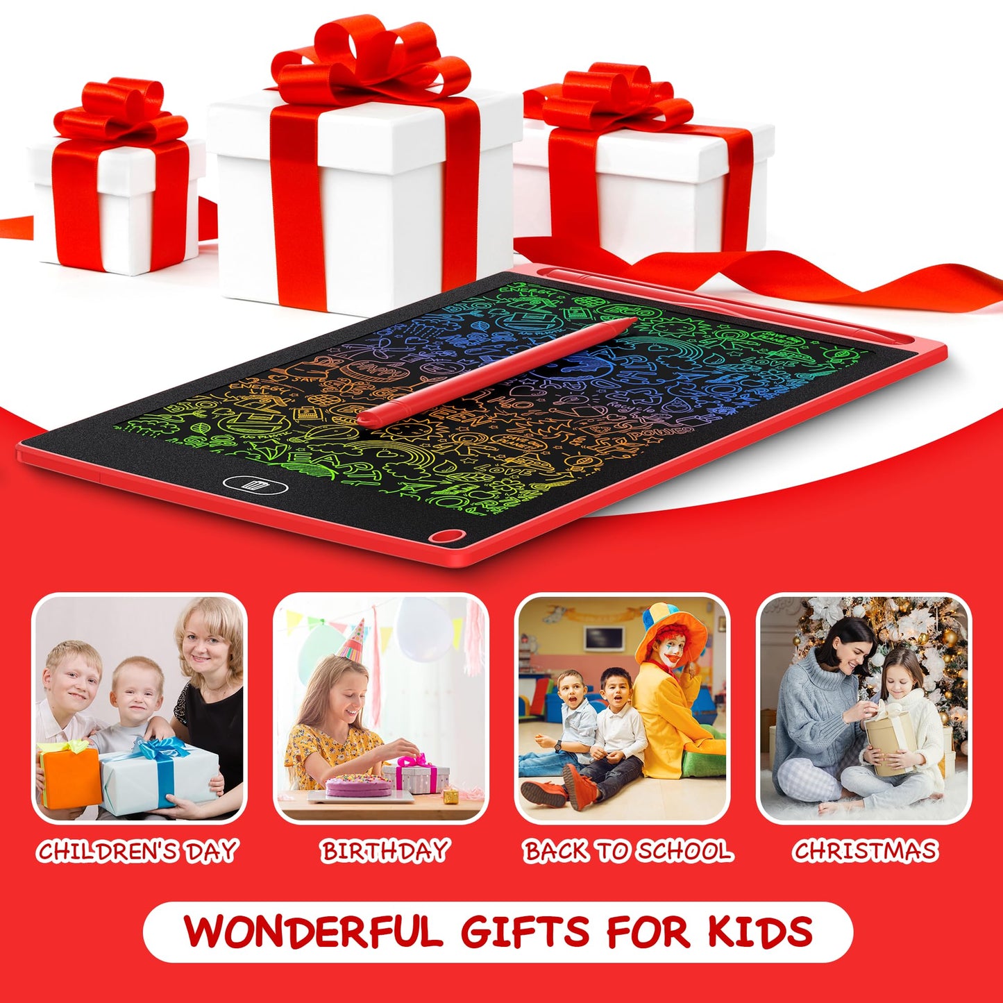 LCD Writing Tablet for Kids - 10 Pack 8.5 Inch Doodle Board Erasable Electronic Painting Drawing Pads Learning Toy Gifts for Christmas Birthday School Age 3-8 (Blue, Red, Green, Pink, Black)