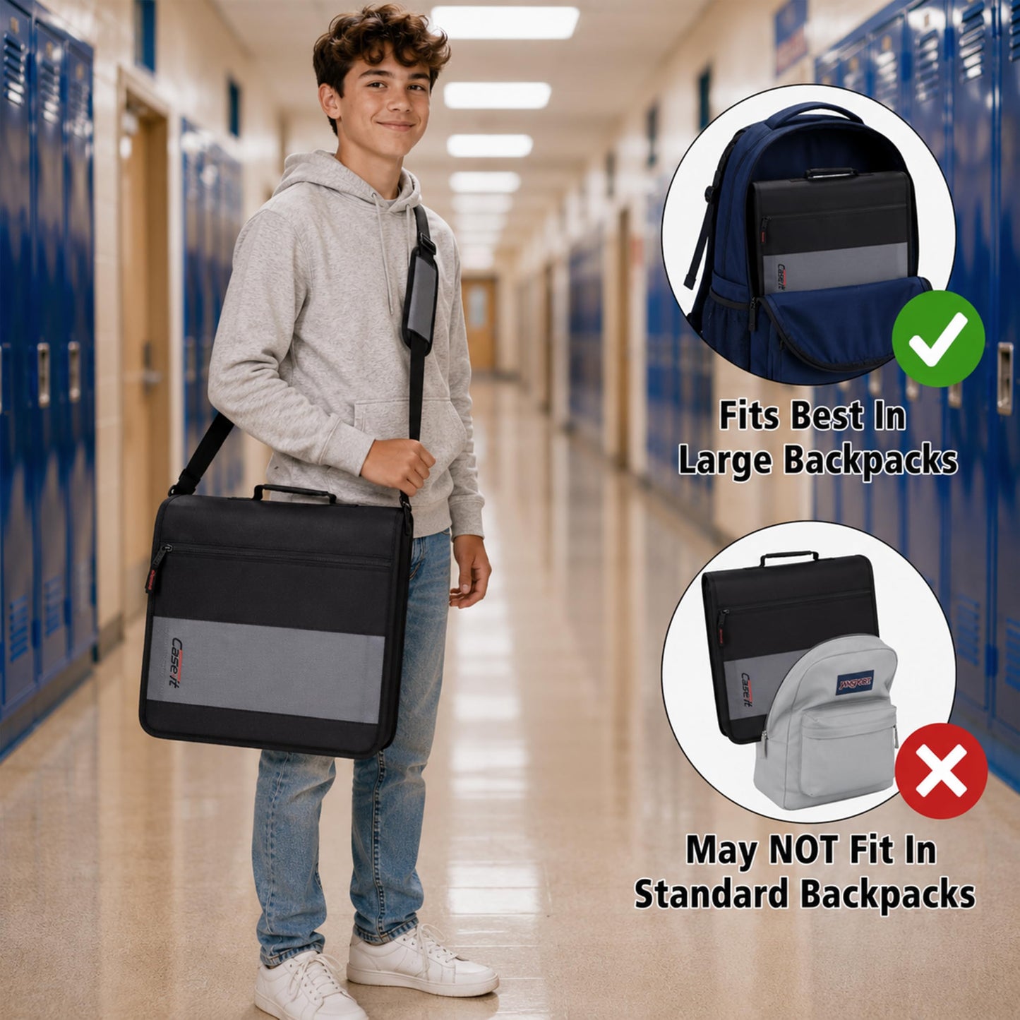 Case-it Classic Zipper Binder | 2-Inch O-Rings, 350 Sheet Capacity, Multiple Storage Pockets & Shoulder Strap | School & Office Organizer | D-251 Deep Purple