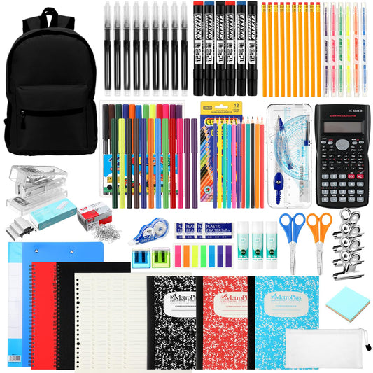 Gilprop 81 Pcs School Supply Kit with Backpack Back to School Supplies Bundle Bulk School Essentials for Elementary Middle High School Students Includes Folders Notebooks Pencils and More(Black)